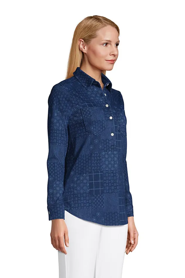 Lands039 End Tops and Tees Women Sport Knit Long Sleeve Denim Popover Tunic Dark Indigo Lands039 End Tops and Tees Women Sport Knit Long Sleeve Denim Popover Tunic Dark Indigo