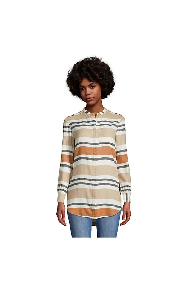 Lands039 End Tunic Tops Women Flannel Aline Long Sleeve Tunic Top Khaki Multi Stripe Lands039 End Tunic Tops Women Flannel Aline Long Sleeve Tunic Top Khaki Multi Stripe