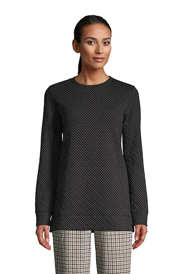Lands039 End Tunic Tops Women Long Sleeve Quilted Sweatshirt Tunic Black Dots Lands039 End Tunic Tops Women Long Sleeve Quilted Sweatshirt Tunic Black Dots