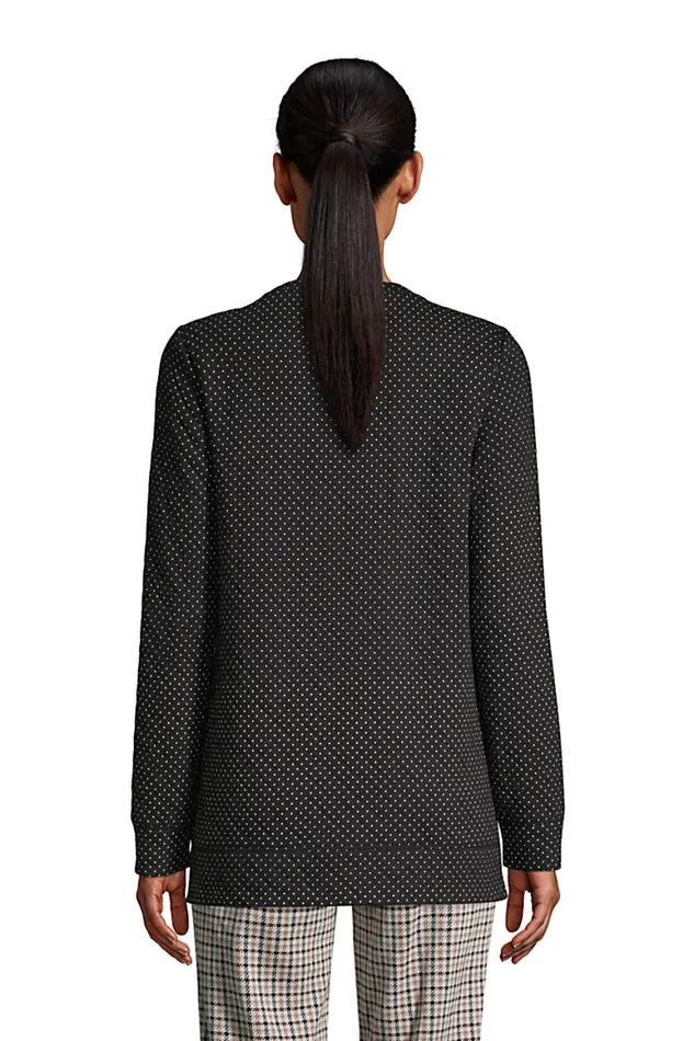 Lands039 End Tunic Tops Women Long Sleeve Quilted Sweatshirt Tunic Black Dots