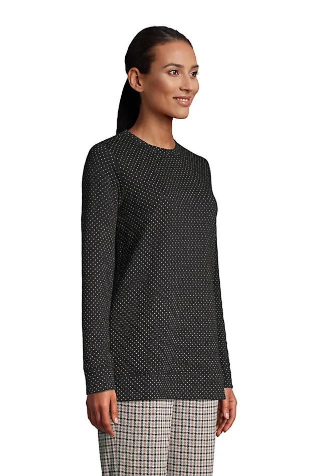 Lands039 End Tunic Tops Women Long Sleeve Quilted Sweatshirt Tunic Black Dots