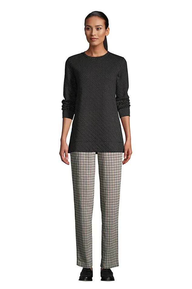 Lands039 End Tunic Tops Women Long Sleeve Quilted Sweatshirt Tunic Black Dots