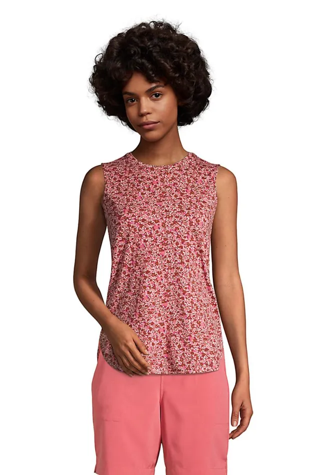 Lands039 End Tunic Tops Women Moisture Wicking Upf Sun Crewneck Tunic Tank Top Print Soft Tea Rose Floral