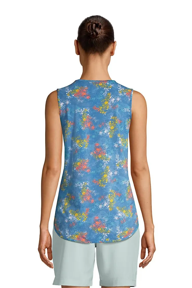 Lands039 End Tunic Tops Women Moisture Wicking Upf Sun Crewneck Tunic Tank Top Print Soft Tea Rose Floral