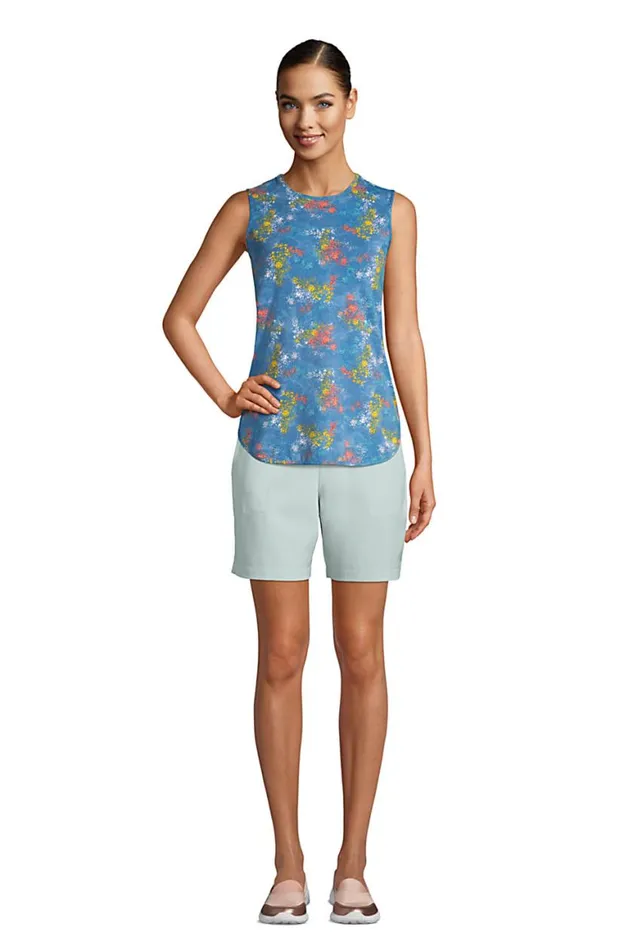 Lands039 End Tunic Tops Women Moisture Wicking Upf Sun Crewneck Tunic Tank Top Print Soft Tea Rose Floral