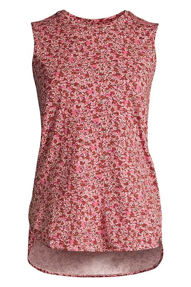 Lands039 End Tunic Tops Women Moisture Wicking Upf Sun Crewneck Tunic Tank Top Print Soft Tea Rose Floral