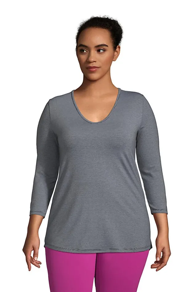 Lands039 End Tunic Tops Women Plus Size Power Performance 34 Sleeve Twist Back Tunic Black Pinstripe Lands039 End Tunic Tops Women Plus Size Power Performance 34 Sleeve Twist Back Tunic Black Pinstripe
