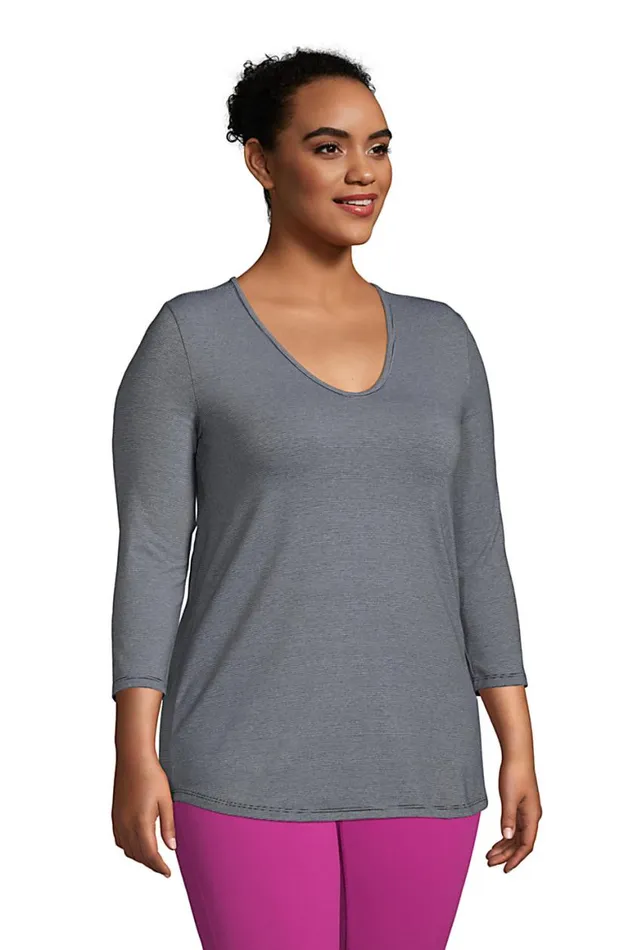 Lands039 End Tunic Tops Women Plus Size Power Performance 34 Sleeve Twist Back Tunic Black Pinstripe Lands039 End Tunic Tops Women Plus Size Power Performance 34 Sleeve Twist Back Tunic Black Pinstripe
