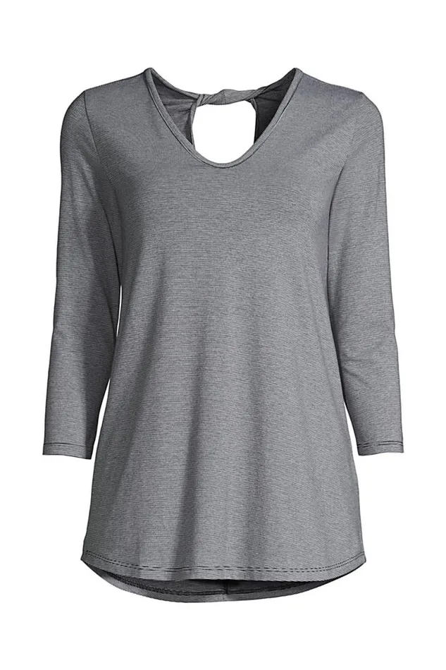 Lands039 End Tunic Tops Women Plus Size Power Performance 34 Sleeve Twist Back Tunic Black Pinstripe Lands039 End Tunic Tops Women Plus Size Power Performance 34 Sleeve Twist Back Tunic Black Pinstripe