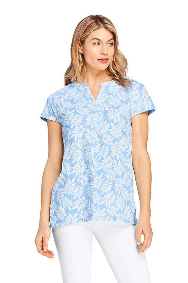 Lands039 End Tunic Tops Women Seersucker Short Sleeve Notch Neck Tunic Top Fresh Petal Lands039 End Tunic Tops Women Seersucker Short Sleeve Notch Neck Tunic Top Fresh Petal