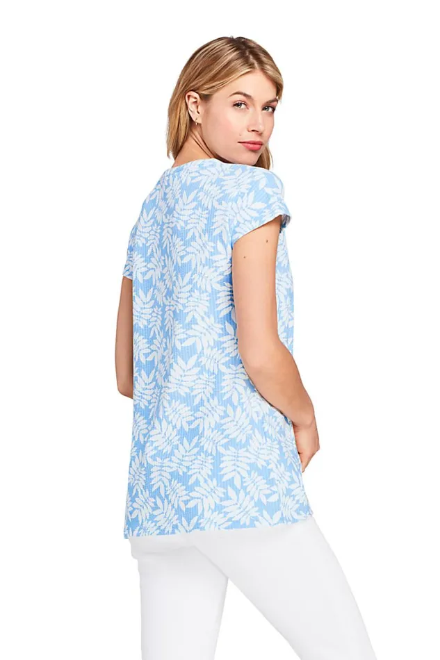 Lands039 End Tunic Tops Women Seersucker Short Sleeve Notch Neck Tunic Top Fresh Petal Lands039 End Tunic Tops Women Seersucker Short Sleeve Notch Neck Tunic Top Fresh Petal