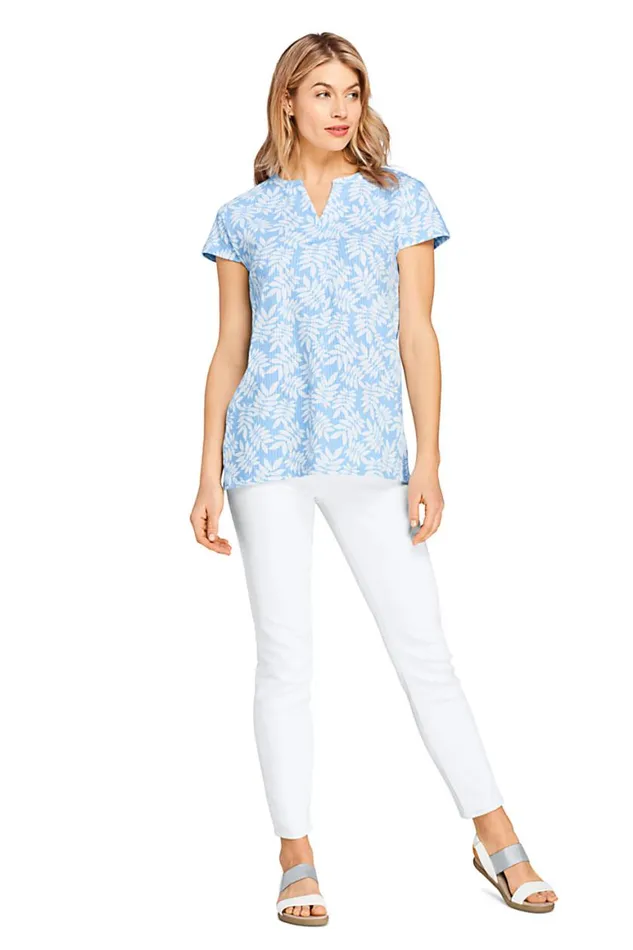 Lands039 End Tunic Tops Women Seersucker Short Sleeve Notch Neck Tunic Top Fresh Petal Lands039 End Tunic Tops Women Seersucker Short Sleeve Notch Neck Tunic Top Fresh Petal