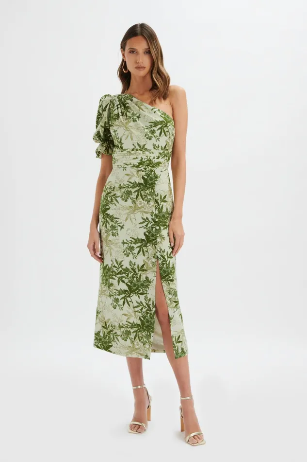 Lavish Alice ALine Dresses NAKIA Asymmetric Puff Sleeve Midi Dress In Botanical Print 8211 Women Lavish Alice ALine Dresses NAKIA Asymmetric Puff Sleeve Midi Dress In Botanical Print 8211 Women