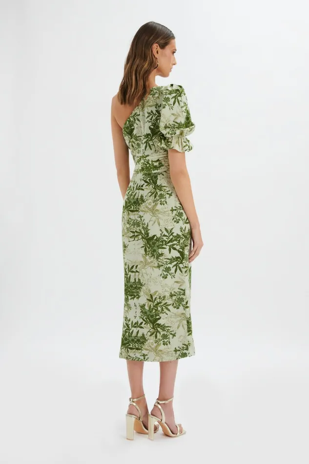 Lavish Alice ALine Dresses NAKIA Asymmetric Puff Sleeve Midi Dress In Botanical Print 8211 Women