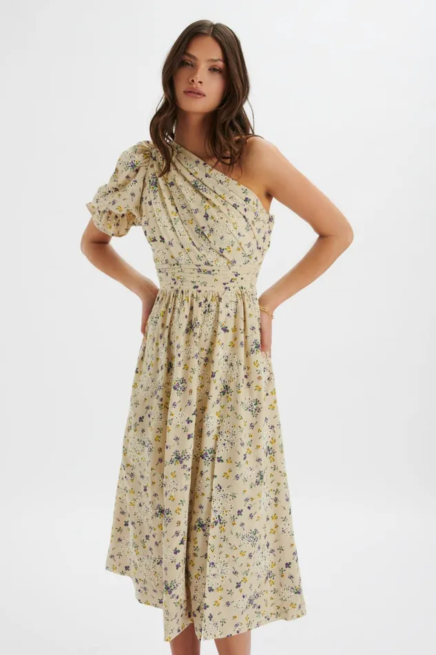 Lavish Alice ALine Dresses POLLY One Shoulder Puff Sleeve Midi Dress In Floral Broidery Floral Broidery 8211 Women Lavish Alice ALine Dresses POLLY One Shoulder Puff Sleeve Midi Dress In Floral Broidery Floral Broidery 8211 Women