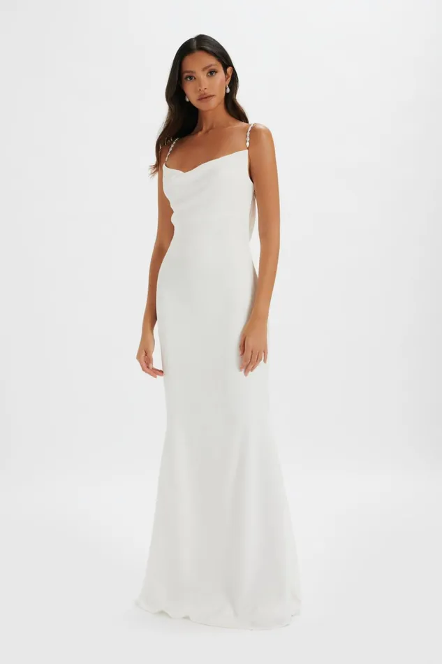 Lavish Alice Backless Dresses DANI Cowl Neck Satin Maxi Dress With Pearl Straps In White White 8211 Women