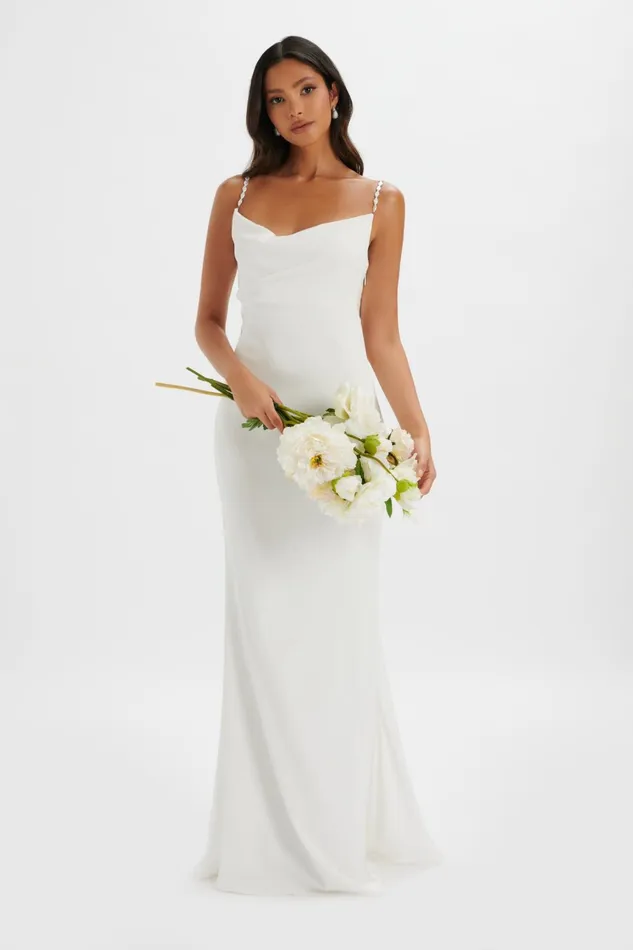 Lavish Alice Backless Dresses DANI Cowl Neck Satin Maxi Dress With Pearl Straps In White White 8211 Women