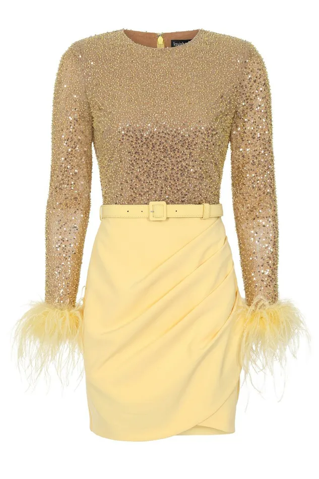 Lavish Alice Belted Dresses ANNIE Beaded Sequin Mini Dress In Yellow Yellow 8211 Women