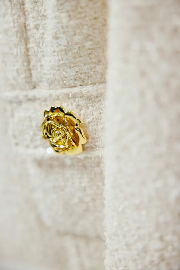 Lavish Alice Blazers LARIA Sequin Boucle Jacket With Gold Rose Embellishment In Beige Beige 8211 Women