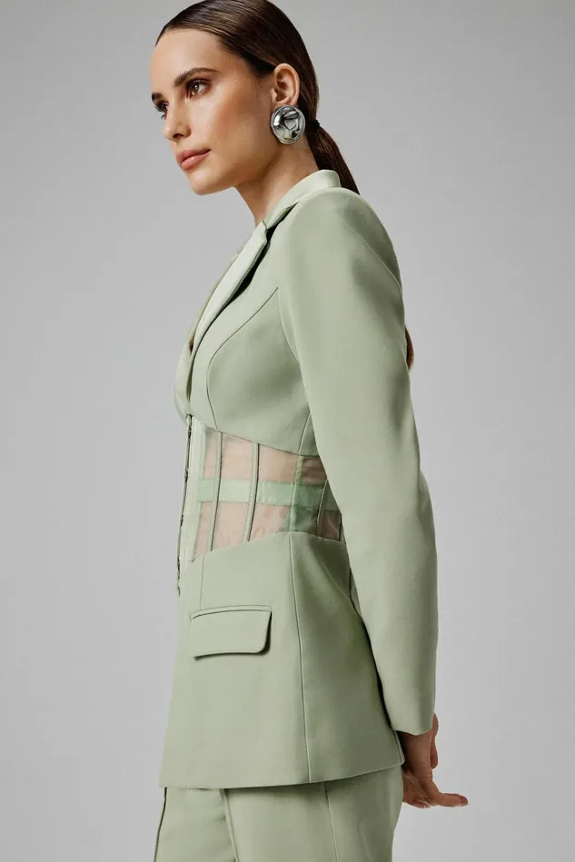 Lavish Alice Blazers ROSIE Sheer Satin Mix Corset Blazer In Sage Green Sage Green 8211 Women Lavish Alice Blazers ROSIE Sheer Satin Mix Corset Blazer In Sage Green Sage Green 8211 Women