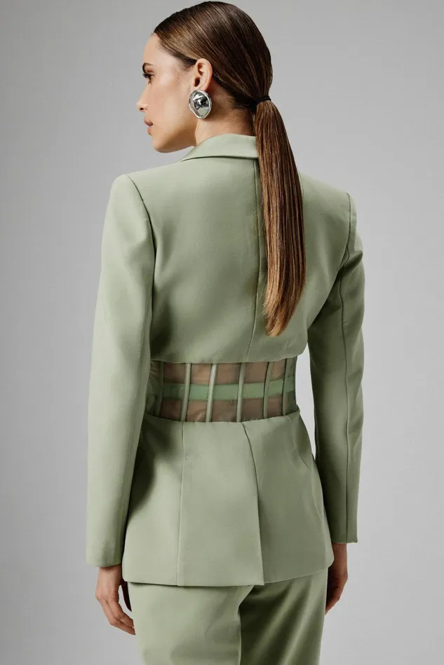 Lavish Alice Blazers ROSIE Sheer Satin Mix Corset Blazer In Sage Green Sage Green 8211 Women