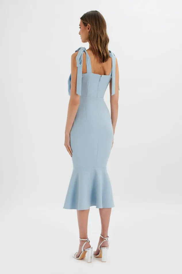 Lavish Alice Bow Dresses AUGUST Flower Detail Tie Strap Micro Button Midi Dress In Cornflower Blue Cornflower B 8211 Women