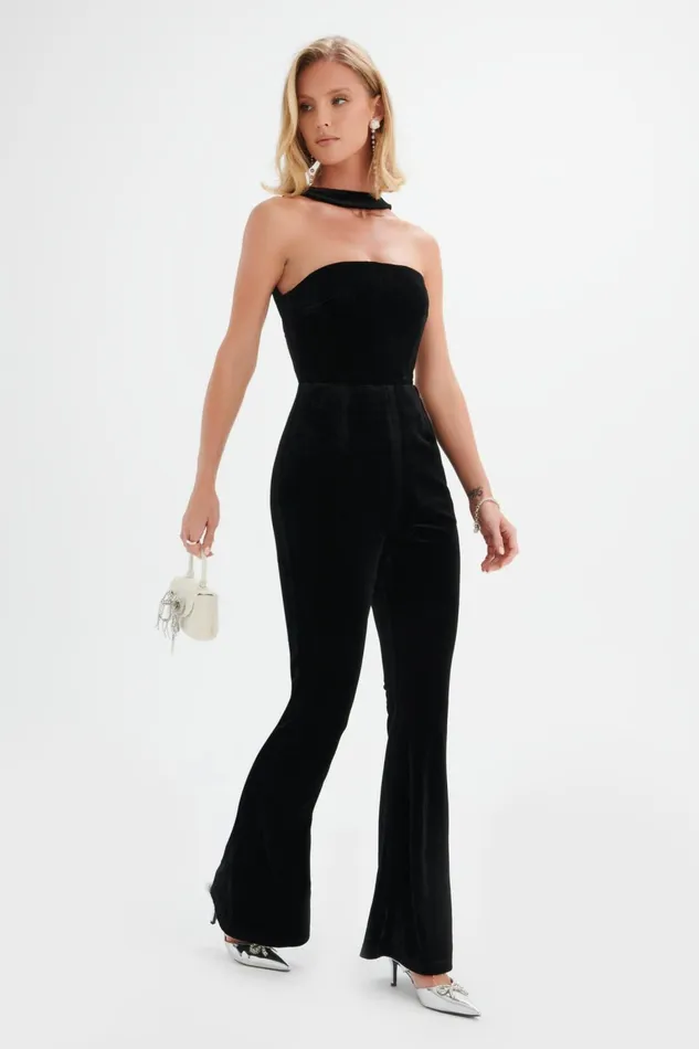 Lavish Alice Jumpsuits and Playsuits HAZEL High Neck Velvet Jumpsuit In Black Black 8211 Women Lavish Alice Jumpsuits and Playsuits HAZEL High Neck Velvet Jumpsuit In Black Black 8211 Women