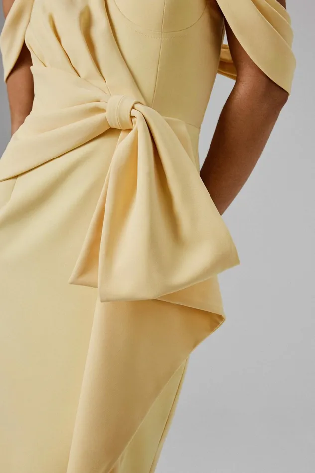Lavish Alice Off The Shoulder and Bardot LORI Off Shoulder Bow Detail Midi Dress In Yellow Yellow 8211 Women