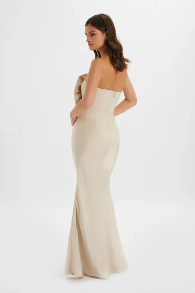 Lavish Alice Strapless and Bandeau Dresses DALIA 3D Flower Bandeau Maxi Dress In Champagne Champagne 8211 Women