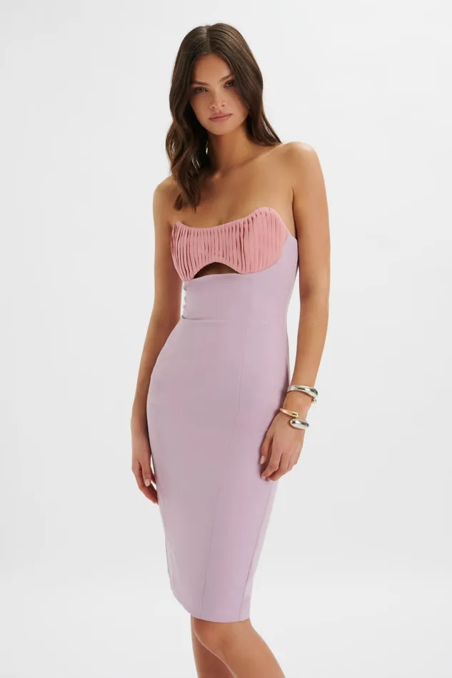 Lavish Alice Strapless and Bandeau Dresses LAYLA Colour Block Pleated Bandeau Dress In Lilac Lilac 8211 Women Lavish Alice Strapless and Bandeau Dresses LAYLA Colour Block Pleated Bandeau Dress In Lilac Lilac 8211 Women