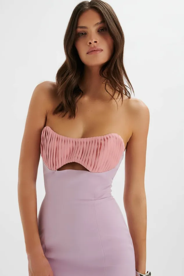 Lavish Alice Strapless and Bandeau Dresses LAYLA Colour Block Pleated Bandeau Dress In Lilac Lilac 8211 Women