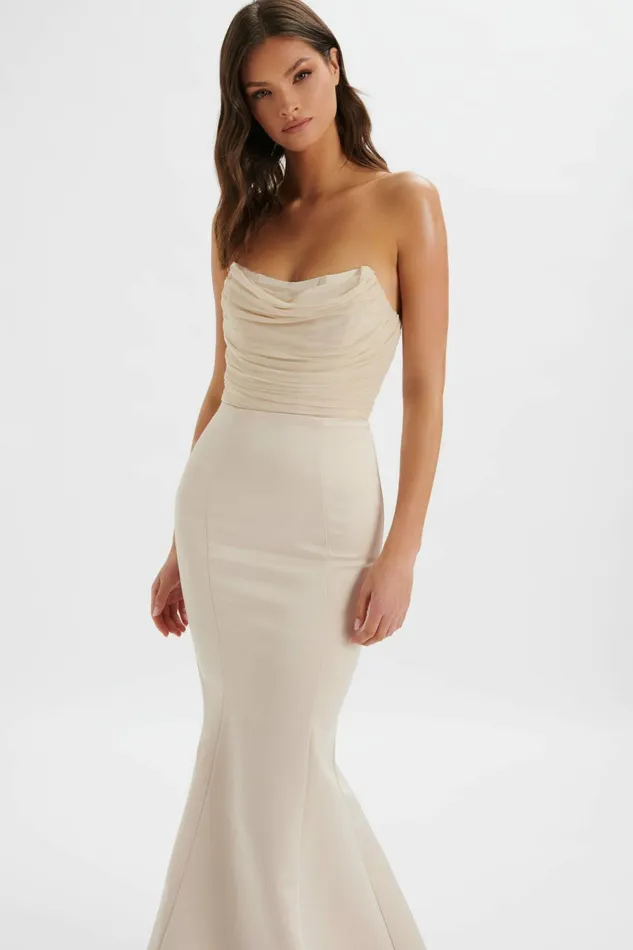 Lavish Alice Strapless and Bandeau Dresses RENATA Bonded Satin Corset Maxi Dress In Champagne Champagne 8211 Women