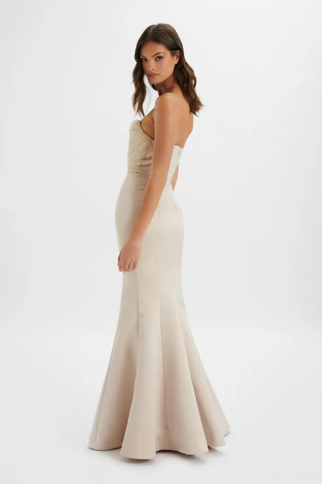 Lavish Alice Strapless and Bandeau Dresses RENATA Bonded Satin Corset Maxi Dress In Champagne Champagne 8211 Women