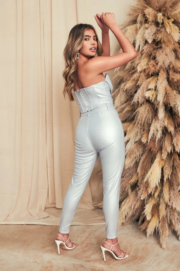 Lavish Alice Trousers NATALIE Metallic Vegan Leather Trousers In Silver Silver 8211 Women
