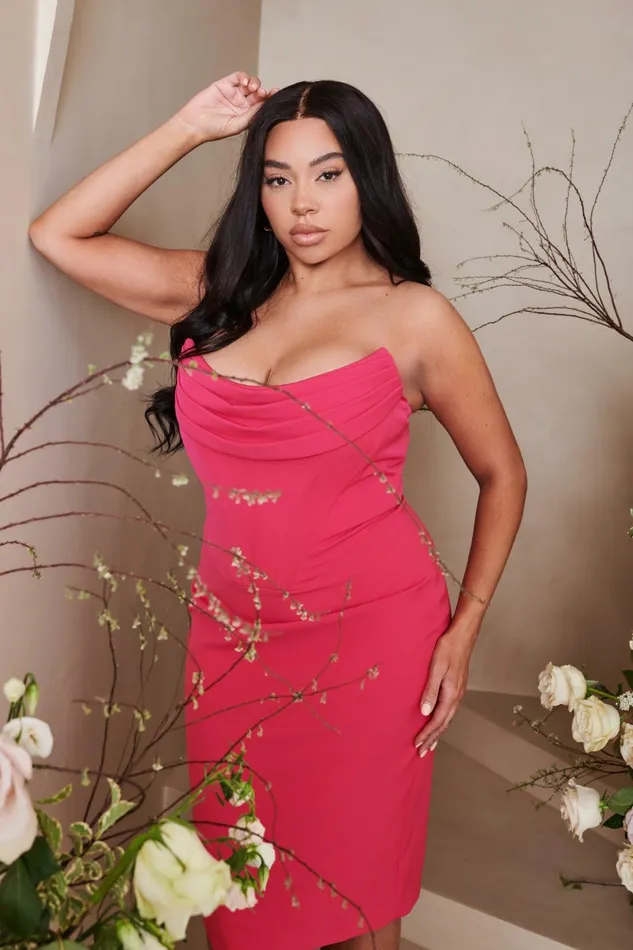 Lavish Alice Wedding Guest ELIZA Curve Strapless Cowl Corset Midi Dress In Magenta Pink Light Pink 8211 Women Lavish Alice Wedding Guest ELIZA Curve Strapless Cowl Corset Midi Dress In Magenta Pink Light Pink 8211 Women