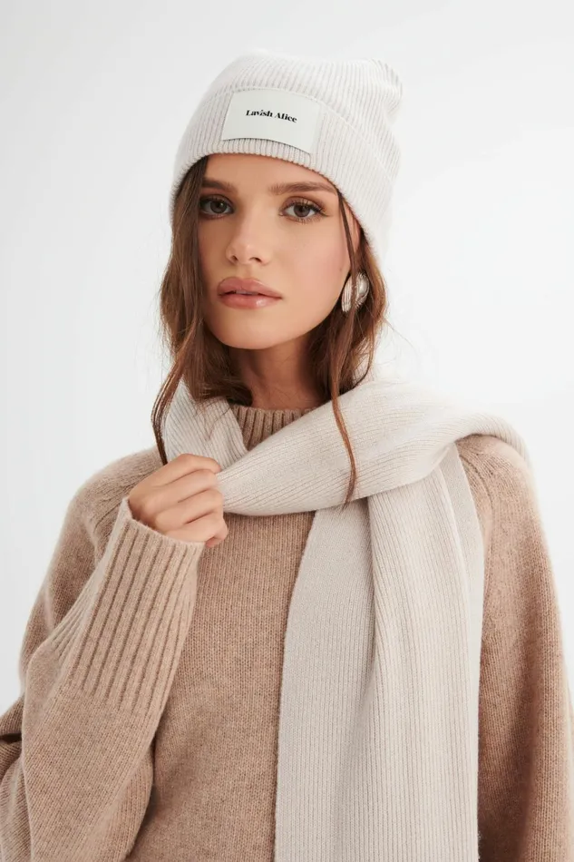 Lavish Alice Winter Knitwear EZRA Knitted Cashmere Blend Beanie In Sand Sand 8211 Women Lavish Alice Winter Knitwear EZRA Knitted Cashmere Blend Beanie In Sand Sand 8211 Women