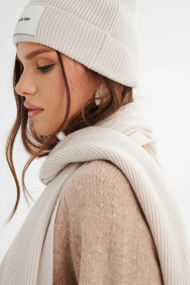 Lavish Alice Winter Knitwear EZRA Knitted Cashmere Blend Beanie In Sand Sand 8211 Women