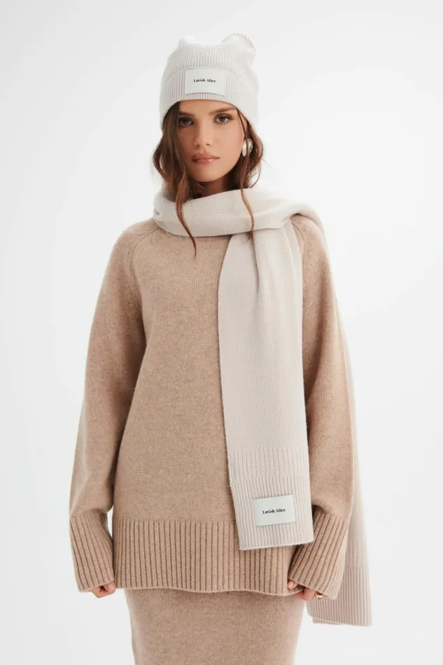 Lavish Alice Winter Knitwear EZRA Knitted Cashmere Blend Beanie In Sand Sand 8211 Women