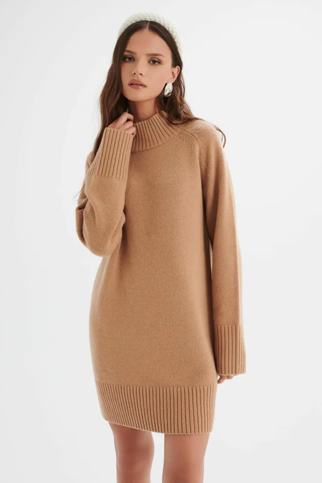 Lavish Alice Winter Knitwear LILIAN Knitted Cashmere Mini Jumper Dress In Camel Camel 8211 Women Lavish Alice Winter Knitwear LILIAN Knitted Cashmere Mini Jumper Dress In Camel Camel 8211 Women