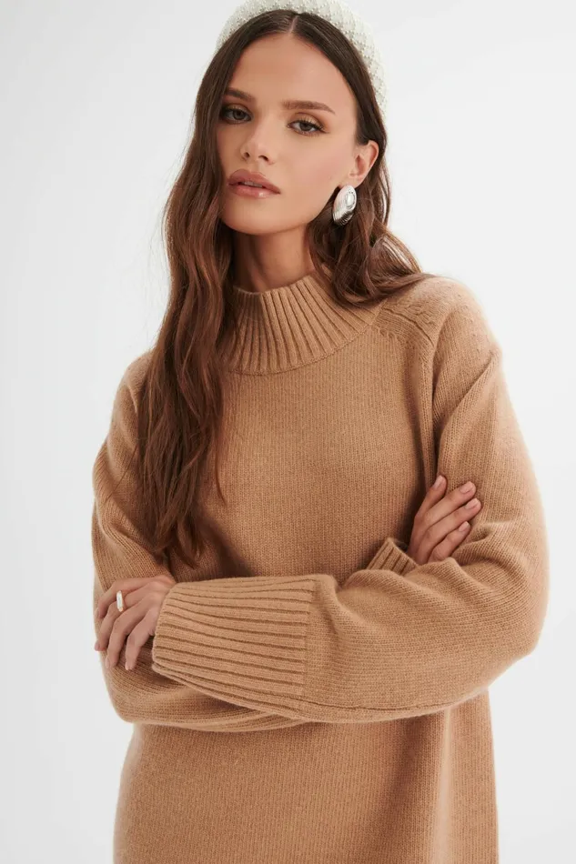 Lavish Alice Winter Knitwear LILIAN Knitted Cashmere Mini Jumper Dress In Camel Camel 8211 Women