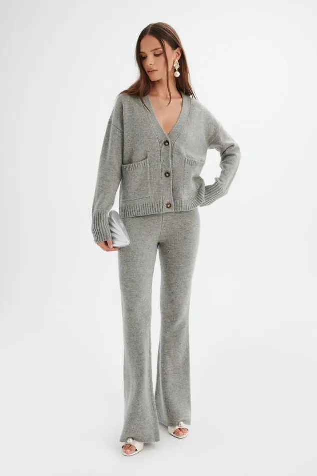Lavish Alice Winter Knitwear NELLA Knitted Cashmere Blend Relaxed Cardigan In Grey Grey 8211 Women