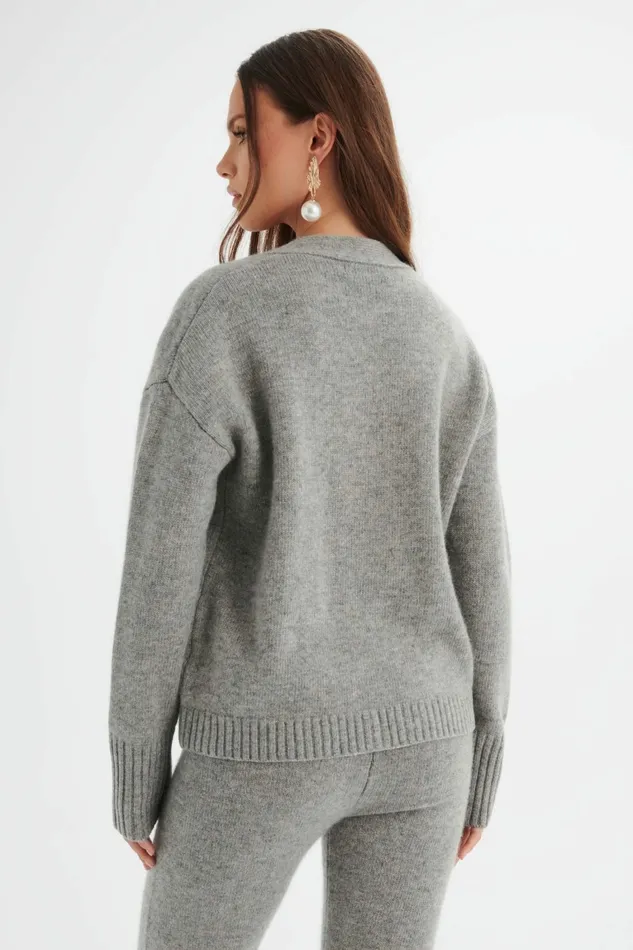 Lavish Alice Winter Knitwear NELLA Knitted Cashmere Blend Relaxed Cardigan In Grey Grey 8211 Women