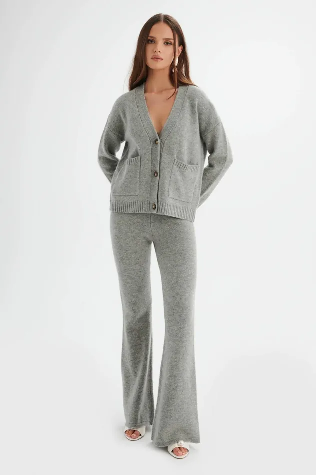 Lavish Alice Winter Knitwear NELLA Knitted Cashmere Blend Relaxed Cardigan In Grey Grey 8211 Women