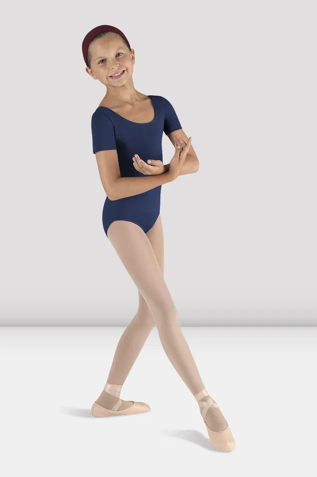 Leotards Children Girls Short Sleeve Round Neck Leotard Navy Bloch