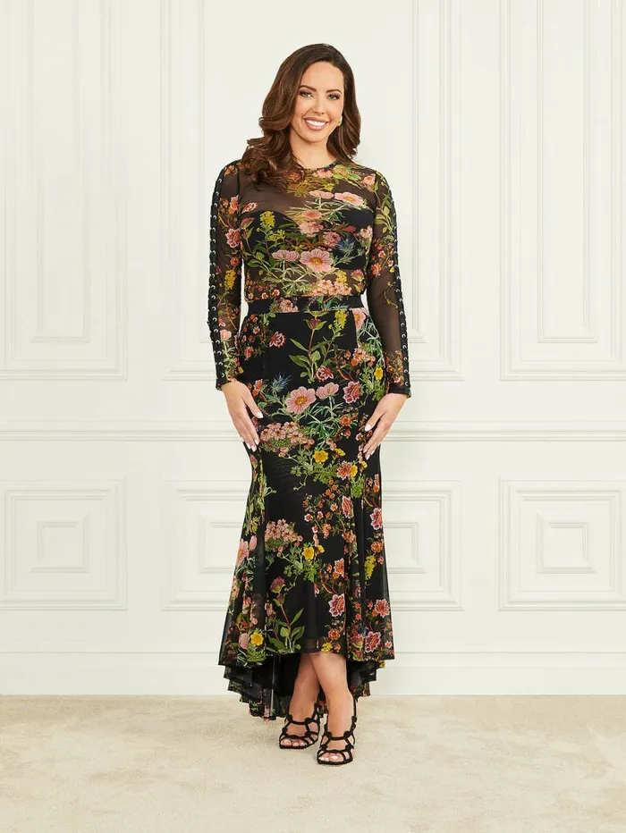 Lewis Mesh Skirt Black Beauty Print Women Bottoms GUESS