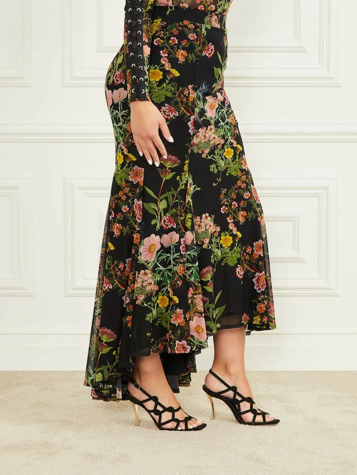Lewis Mesh Skirt Black Beauty Print Women Bottoms GUESS