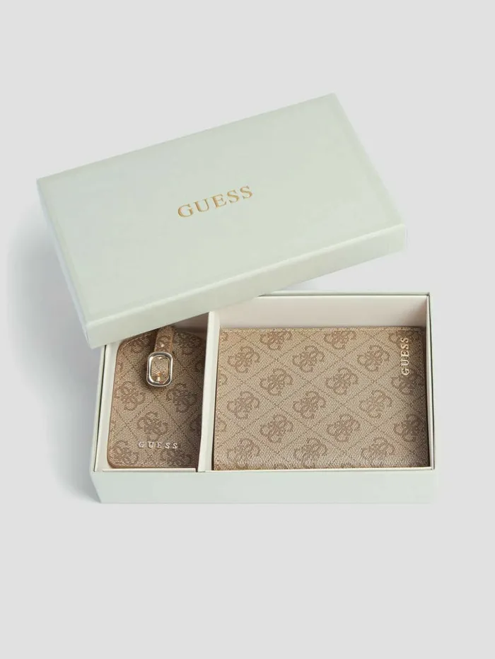Luggage and Travel Bags WomenMen GUESS Passport Case and Luggage Tag Gift Set Latte Logo