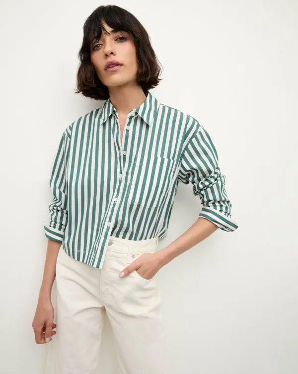 Maia Striped Shirt Pineandwhite Women Veronica Beard Tops