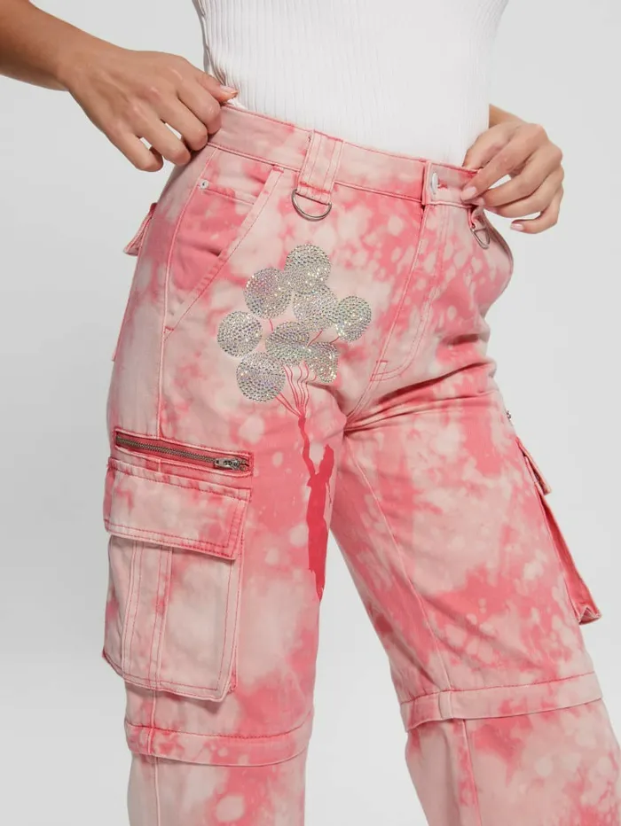 Malia Convertible WideLeg Cargo Pants Morning Pink Tie Dye Women Bottoms GUESS Malia Convertible WideLeg Cargo Pants Morning Pink Tie Dye Women Bottoms GUESS