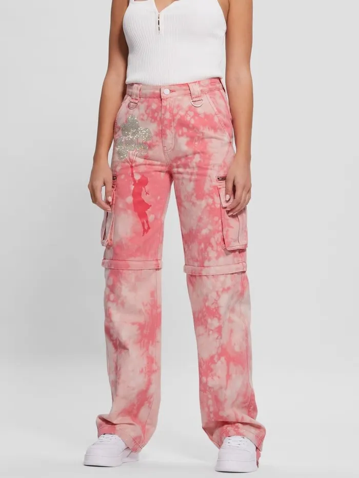 Malia Convertible WideLeg Cargo Pants Morning Pink Tie Dye Women Bottoms GUESS Malia Convertible WideLeg Cargo Pants Morning Pink Tie Dye Women Bottoms GUESS